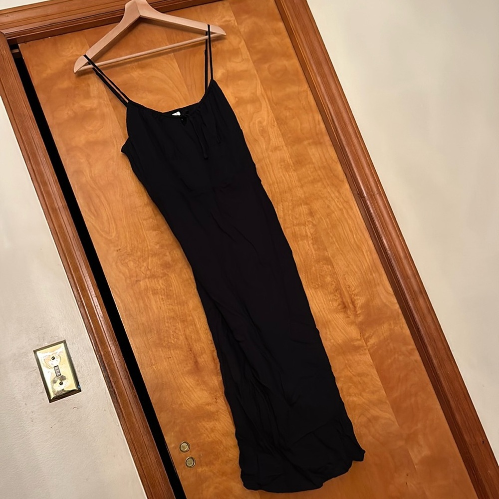 Aritzia Wilfred black corset strappy maxi dress size 14 like new peasant top tie